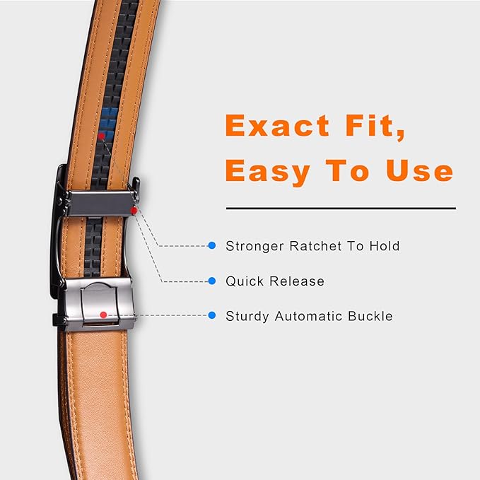 VATAN Men's Belt Leather Ratchet Belt for Men Dress Casual Every Day with Adjustable Buckle, Trim to Fit
