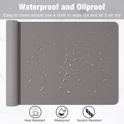 Desk Pad, 35.5" x 17" PU Leather Mat, XXL Extended Mouse Waterproof Blotter Protector, Ultra Thin Large Laptop Keyboard Non-Slip Writing Pad for Office Home, Light Gray