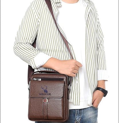 Messenger Bag for Men Crossbody Shoulder Purse Small Vintage PU Leather Satchel Pouch Side Crossover Handbag
