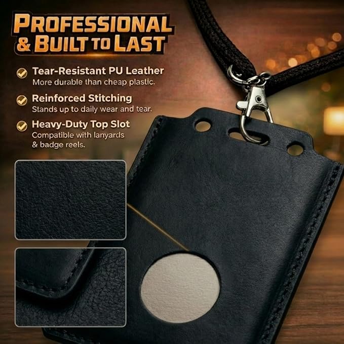 CPLIKE Vertical ID Badge Holder Compatible with Centegix CrisisAlert V2, Slim PU Leather Case with Emergency Button Cutout, Holds Alarm Badge and ID Card for Teachers, Nurses & School Staff, Black