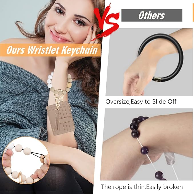 KNGITRYI Wallet Keychain Wristlet for Women,Slim RFID Credit Card Holder Purse Tassel Keychain Bangle Key Ring for Men Women