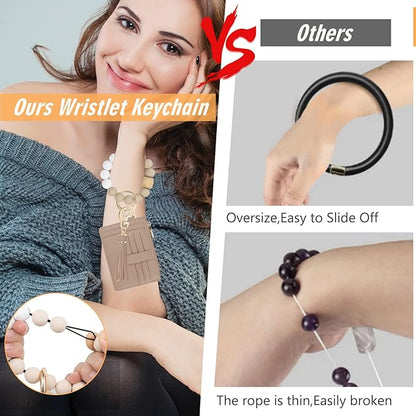KNGITRYI Wallet Keychain Wristlet for Women,Slim RFID Credit Card Holder Purse Tassel Keychain Bangle Key Ring for Men Women