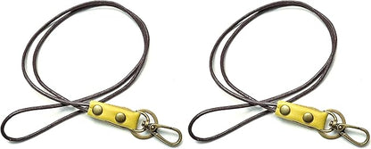 Aslana Genuine Leather Rope Necklace Lanyard for Key ID Badge Holder, Lobster Claw Clasp, Vintage Retro Style (2-Pack,19in Neck Lanyard, Rope Lemon Yellow Leather)