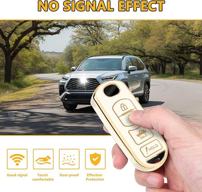 FT FUNTOR for Mazda Key Fob Cover,4 Buttons TPU Key Cover with Golden Edge,Compatible with Mazda 3 6 8 CX-3 CX-5 CX-7 CX-9 Atenza Miata MX-5 with Keychain (A-White)