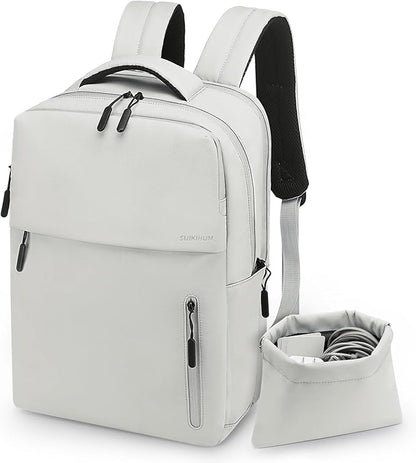 Lightweight Commute Backpack for Men & Women, Water-Resistant Travel Daypack with 15.6-Inch Laptop Compartment & Anti-Theft Pockets, Cloud Gray