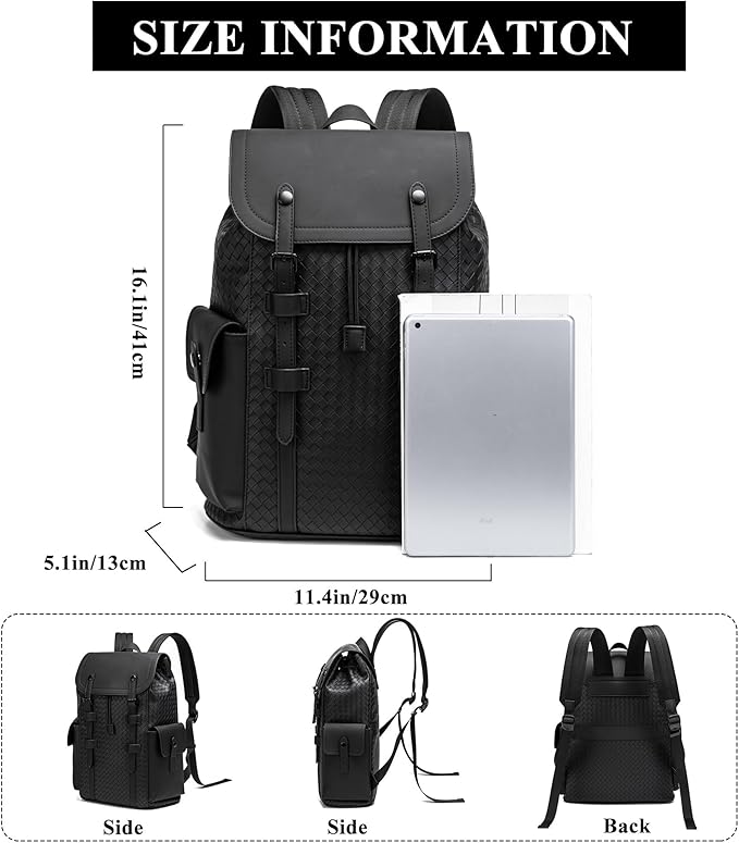 KingTo Laptop Backpack for Men Luxury Anti-Theft Travel Backpack Casual Business Waterproofing Computer Bag (A-woven black-1)