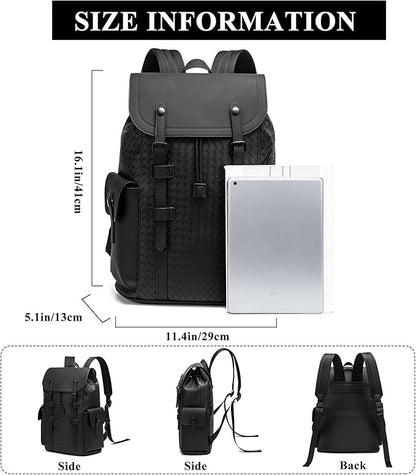 KingTo Laptop Backpack for Men Luxury Anti-Theft Travel Backpack Casual Business Waterproofing Computer Bag (A-woven black-1)