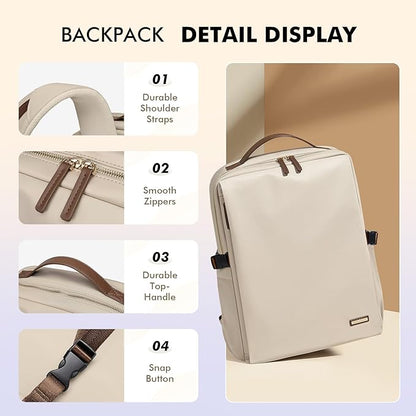 GOLF SUPAGS Stylish Laptop Backpack for Women Airline Approved Perfect for Work College and Travel Multi-Functional Casual Daypack Fits 17.3 Inch Notebook (Apricot)