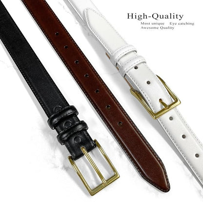 Adam Gold Men's Genuine Full-Grain Cowhide Leather Dress Belt 1-1/8"(30mm) Wide Polished Buckle