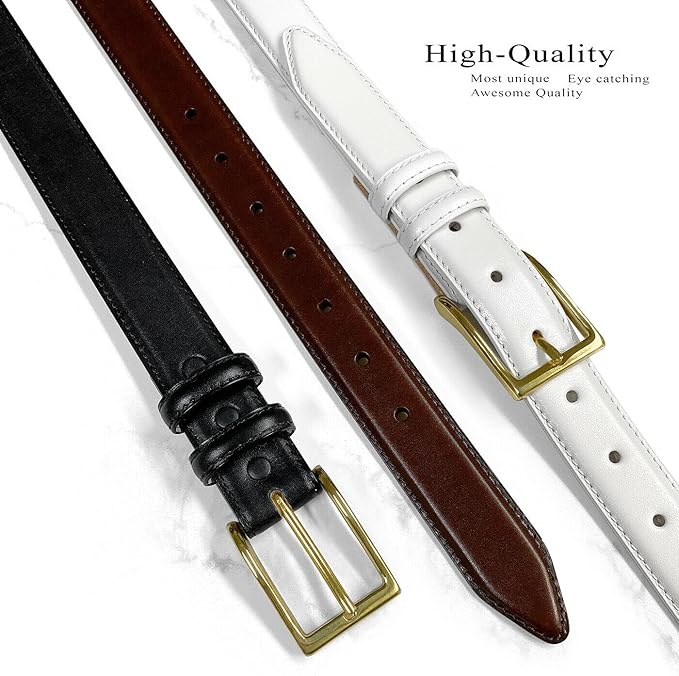 Adam Gold Men's Genuine Full-Grain Cowhide Leather Dress Belt 1-1/8"(30mm) Wide Polished Buckle