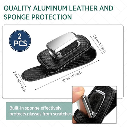 Mudder 2 Packs Sunglasses Holder for Car Universal Visor Sunglasses Holder Clip Leather Eyeglasses Hanger and Ticket Card Clip Eyeglasses Mount for Car(Light Black)