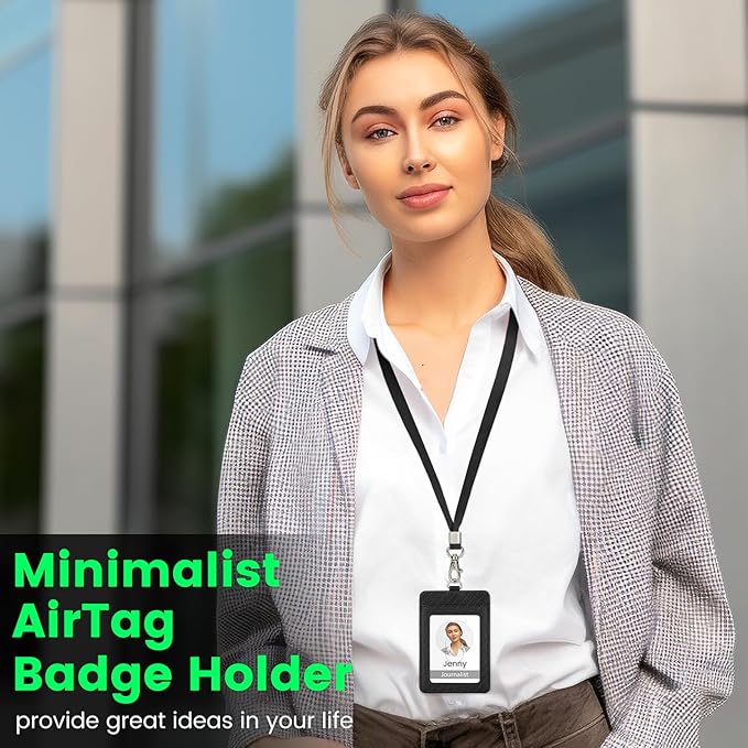 TALONITE Badge Holder for AirTag, PU Leather ID Badge Holder with 1 Clear ID Window & 2 Credit Card Slot & 1 Detachable Neck Lanyard