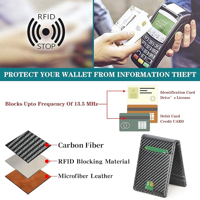 Wallet for Men Leather Slim Bifold Card Holder RFID Blocking Minimalist Front Pockets Wallet with Money Clip