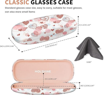 molshine Hard Shell PU Leather Glasses Case,Travel Portable Eyeglass Case for Men Women Girl Travel Study Work