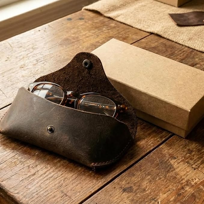 Leather Eyeglasses Case,Flexible Sunglasses Pouch Slim Case for Women Men Horizontal Eyeglass Case