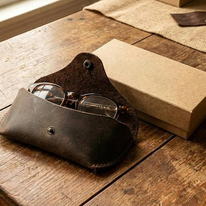 Leather Eyeglasses Case,Flexible Sunglasses Pouch Slim Case for Women Men Horizontal Eyeglass Case