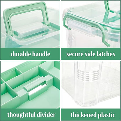 Goaste 15QT Clear Medicine Organizer Box with Handle, Plastic Medicine Container with Detachable Tray, Portable First Aid Bin Empty, Multipurpose Medical Storage Case for Home, Craft Supplies, Green