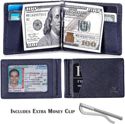 YBONNE Mens Slim Wallet with Money Clip Front Pocket RFID Blocking Thin Bifold Leather Card Holder Minimalist Mini Billfold