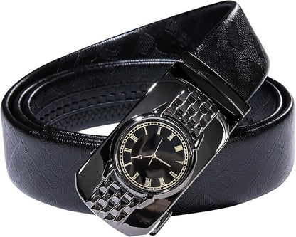 Dubulle Designer Ratchet Belt for Men Leather Fashion Adjustable Automatic Buckle Sliding Removable Dress Casual