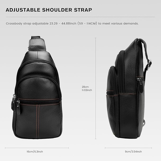 molshine Genuine Leather Sling Crossbody Bag,Fashion Chest,Casual Shoulder Bag for Men Women Work Travel Cycling HB024