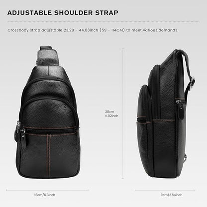 molshine Genuine Leather Sling Crossbody Bag,Fashion Chest,Casual Shoulder Bag for Men Women Work Travel Cycling HB024