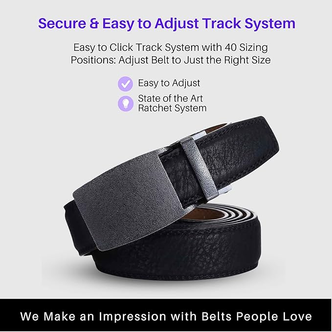 Marino Avenue Ratchet Belt for Men. Adjustable Leather Dress Belt with 38 Easy to Click Into Place Ratchet Closures.