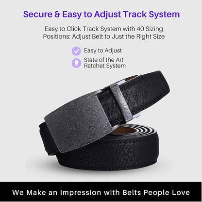 Marino Avenue Ratchet Belt for Men. Adjustable Leather Dress Belt with 38 Easy to Click Into Place Ratchet Closures.