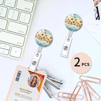 2 Pack Badge Reels Holder Retractable with ID Clip for Nurse Name Tag Card Nursing for Doctor Teacher Student Employee Office Medical Work (Green sea_Turtles)