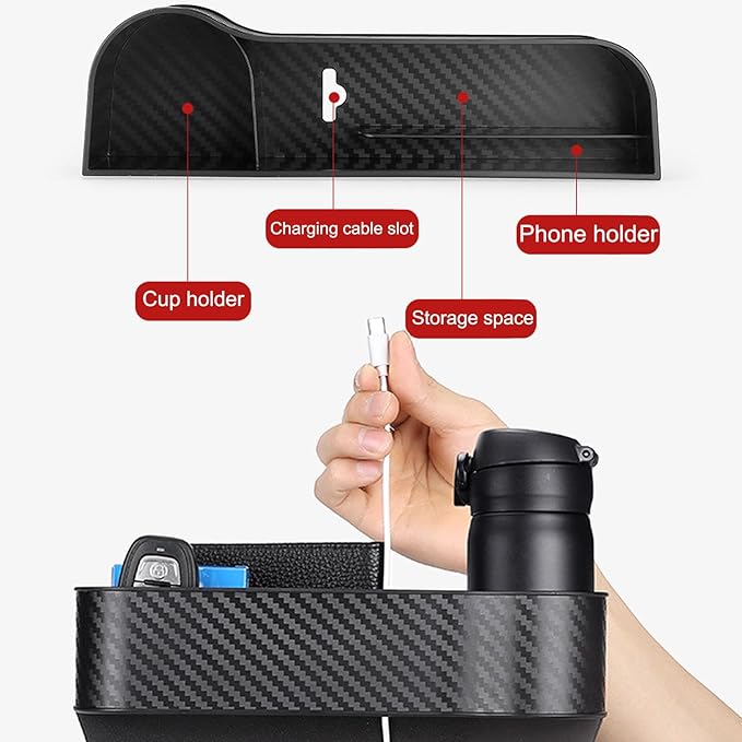 Car Seat Gap Filler Organizer 2 Pack, Multifunctional Auto Console Side Storage Box with Cup Holders & Phone Holder, Premium PU Leather Car Front Seat Organizer for Drinks, Sunglasses, Keys