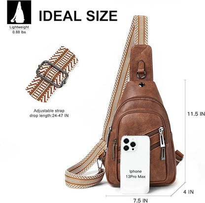 Leresas 7L Crossboydy Sling Bag for Women Vegan Leather Crossbody Purse Fanny Pack Chest Bag for Travel, Brown