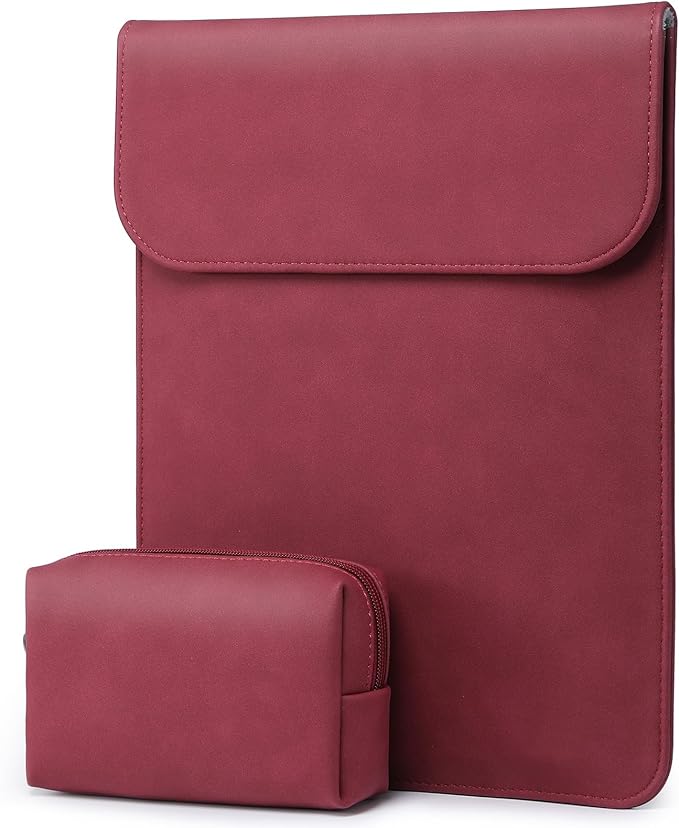 HYZUO 13.3-14 Inch Laptop Sleeve Case for MacBook Pro 14 M5/M4/M3/M2/M1 Pro/Max A3426 A3427 2026-2021, 13.3" MacBook Air/Pro, 13.5-13.8 Surface Laptop, HP Envy 13, Faux Suede Leather, Wine Red