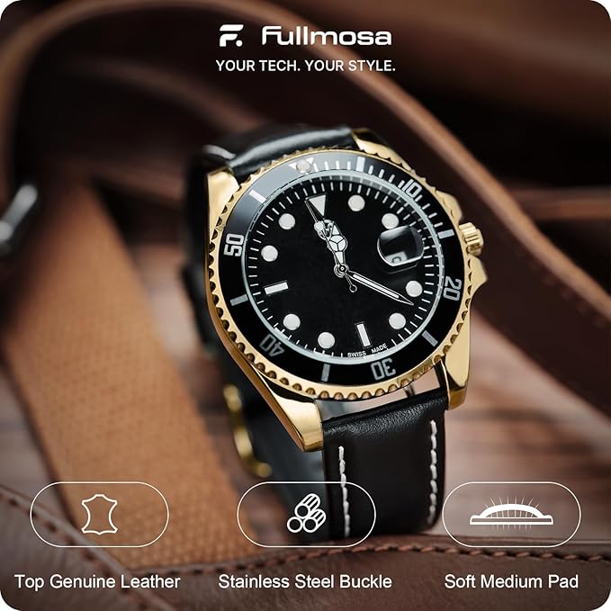 Fullmosa Watch Band, Quick Release Leather Watch Strap for Men Women, Replacement Bands Width 12mm 14mm 16mm 18mm 19mm 20mm 21mm 22mm 24mm
