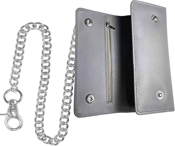 IBRO VINTAGE Motorcycle Chain Wallet for Men – Premium Cowhide Leather, RFID Tri-Fold Biker Wallet with Heavy Duty Chain for Bikers Truckers & Hunters, Credit Card Money Organizer Long Wallet | Long Trifold, RFID Blocking, Men's, Trucker Biker