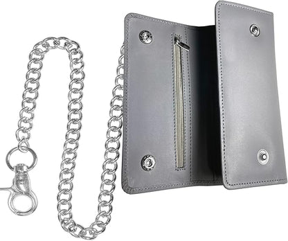 IBRO VINTAGE Motorcycle Chain Wallet for Men – Premium Cowhide Leather, RFID Tri-Fold Biker Wallet with Heavy Duty Chain for Bikers Truckers & Hunters, Credit Card Money Organizer Long Wallet | Long Trifold, RFID Blocking, Men's, Trucker Biker