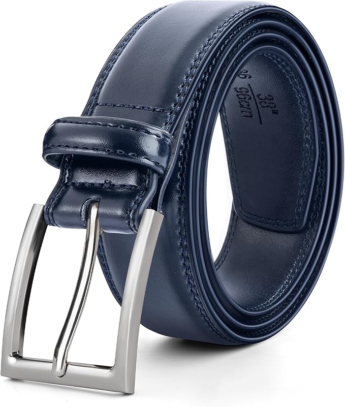 Mens Genuine Leather Dress Belt Classic Casual Belt with Single Prong Buckle for Jeans Pants Work and Business