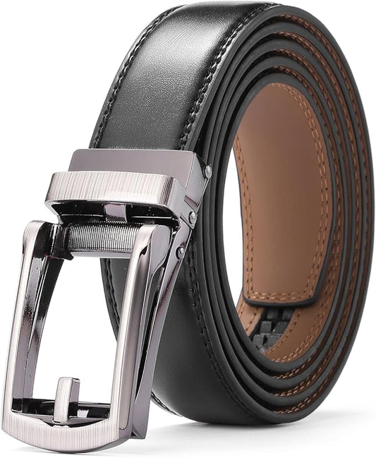 Men's Belt, Leather Ratchet Belt For Men's Dress 3.0cm,1 1/8" Size Adjusted Automatic Buckle