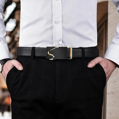 Men's Belt,Leather Ratchet Dress Belts with Sliding Adjustable Belts Dress Casual Jeans Comfort Trim to Fit