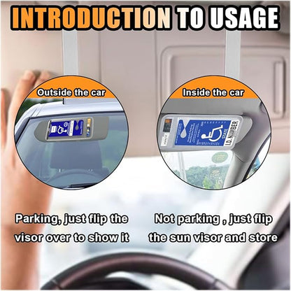 JOYCOURT Handicap Placard Holder for Car, Disabled Parking Permit Sign Protector, Car Interior Sun Visor Storage Clip with Pen Holder, Note Paper Slot, Elastic Strap (Grey)