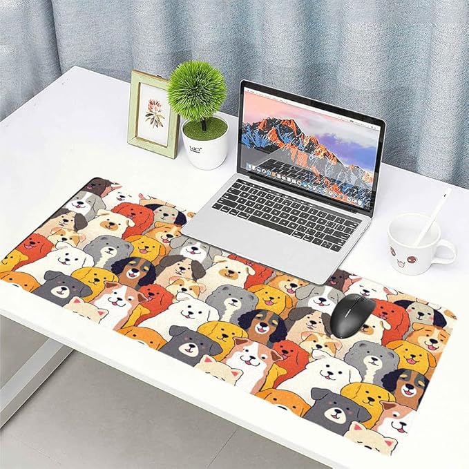 Positively Adorable Dog Desk Mat - 31.5 * 15.75in Desk Pad, Large Non-Slip PU Leather Pad for Aesthetic Home Office & Gaming,A Gift for Dog Lovers