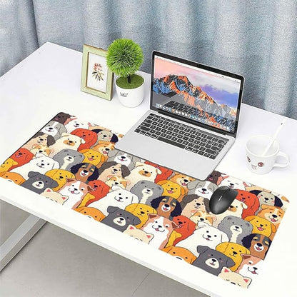 Positively Adorable Dog Desk Mat - 23.62 * 11.81in Desk Pad, Large Non-Slip PU Leather Pad for Aesthetic Home Office & Gaming,A Gift for Dog Lovers