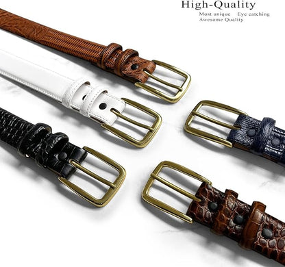 Andrew/Armando - Dress Belt Solid Brass Buckle (Gold & Silver) Genuine Full-Grain Cowhide Leather Belt 1-1/8"(30mm) Wide