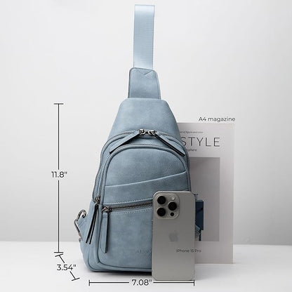 Alldaily Large Sling Bag for Women Crossbody Purse Leather Fashionable Trendy Chest Bag for Travel, Fanny Pack (Blue)