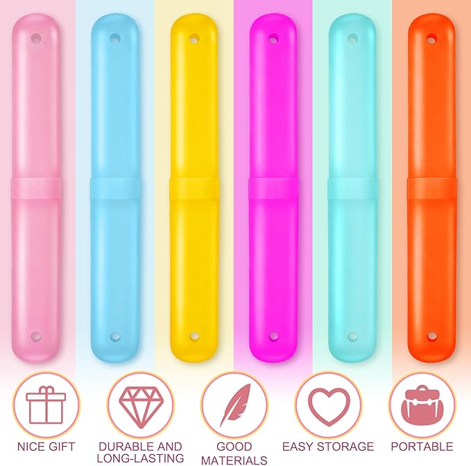 Remerry 90 Pcs Travel Toothbrush Holder Case with 1-30 Number Stickers Portable Pencil Case Multipurpose Toothpaste Boxes for Pencil Organization Back to School Student Gifts from Teacher, 6 Colors