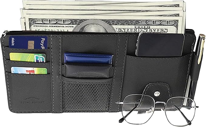 Car Sun Visor Organizer, Car Visor Organizer Visor Storage Organizer with Pockets Car Visor Storage Pouch Truck Sunvisor Organizer for Men Women(Black)