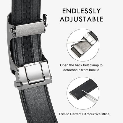 BOSTANTEN Mens Belt Leather Ratchet Belt For Men Dress and Casual with Adjustable Buckle, Trim to Fit