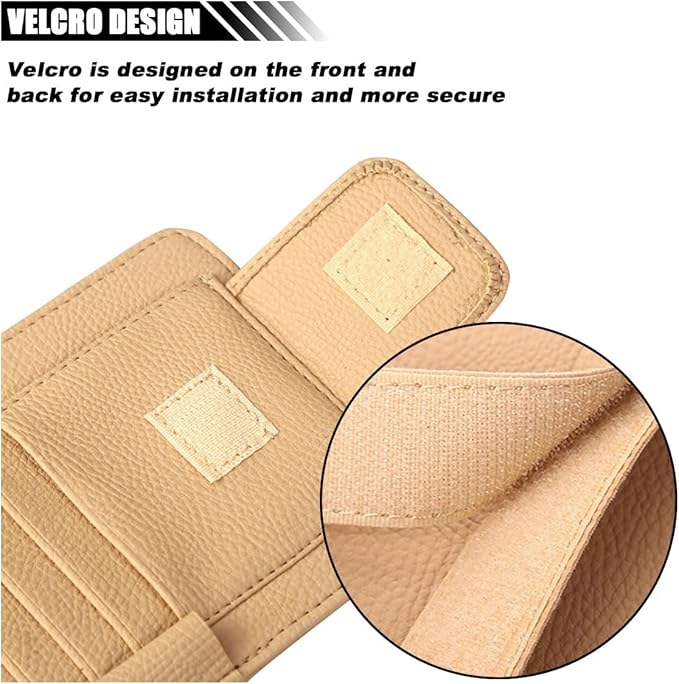Car Sun Visor Organizer, Leather Card Sleeve Pocket Organizer, Multifunctional Auto Visor Document Holder with Sunglasses Clip, Universal Car Interior Organizer for Driving License, Pen (Small-Beige)