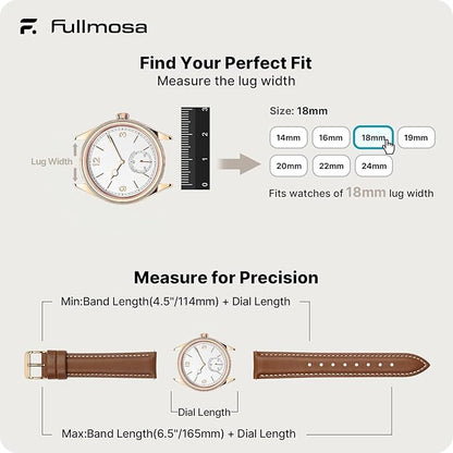 Fullmosa Watch Band, Quick Release Leather Watch Strap for Men Women, Replacement Bands Width 12mm 14mm 16mm 18mm 19mm 20mm 21mm 22mm 24mm