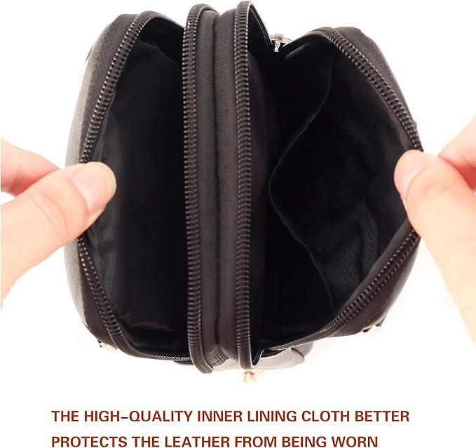 Small Mens Leather Satchel Cell Phone Holster,Vertical Belt Clip Cellphone Pouch,Purse Waist Bag Fanny Pack Compatible with Google,Zipper Phone Bag for Work,Hike