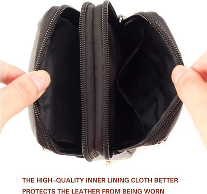 Small Mens Leather Satchel Cell Phone Holster,Vertical Belt Clip Cellphone Pouch,Purse Waist Bag Fanny Pack Compatible with Google,Zipper Phone Bag for Work,Hike