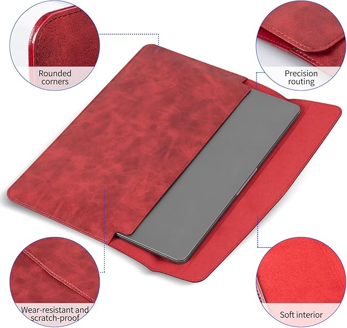16 Inch Leather Laptop Sleeve Compatible with MacBook Pro 16 Inch M5 M4 M3 M2 M1 Pro/Max＆MacBook Air 15 Inch M5 M4 M3 M2, Genuine Leather Protective Case Cover,Vintage Red